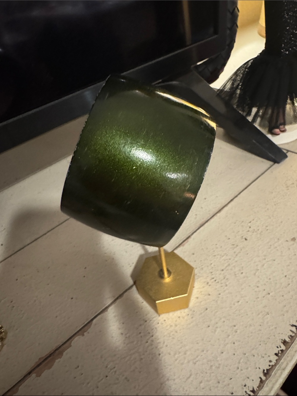 Shimmering Dark Green Cuff Bracelet with Gold Accent 2” x 2.5”